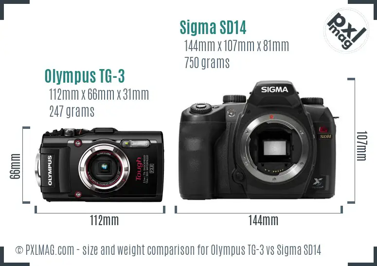 Olympus TG-3 vs Sigma SD14 size comparison