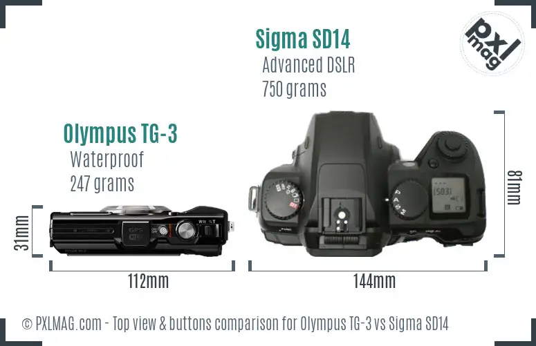 Olympus TG-3 vs Sigma SD14 top view buttons comparison