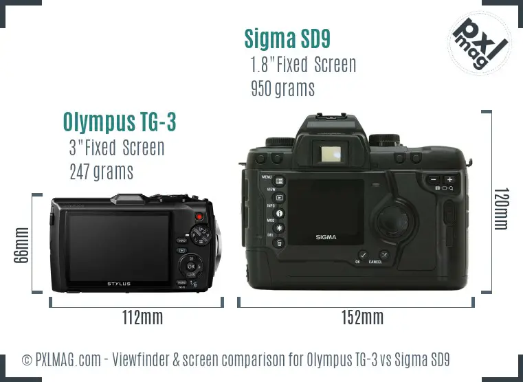Olympus TG-3 vs Sigma SD9 Screen and Viewfinder comparison