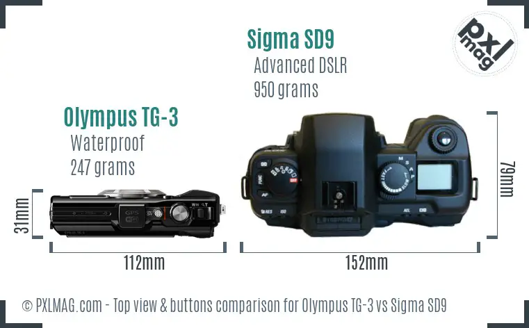 Olympus TG-3 vs Sigma SD9 top view buttons comparison