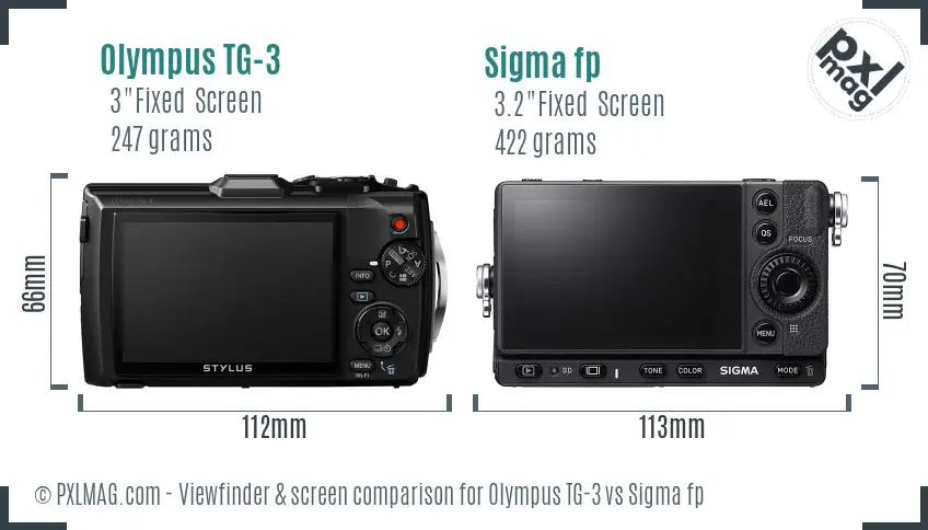 Olympus TG-3 vs Sigma fp Screen and Viewfinder comparison