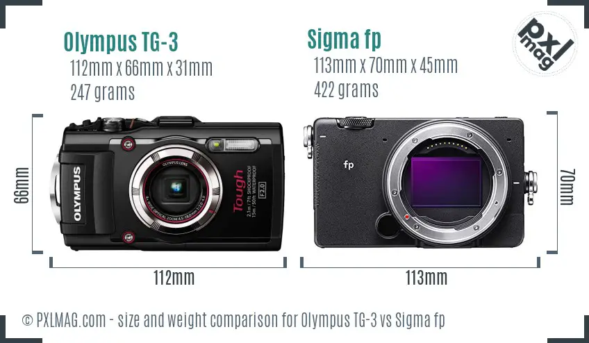 Olympus TG-3 vs Sigma fp size comparison