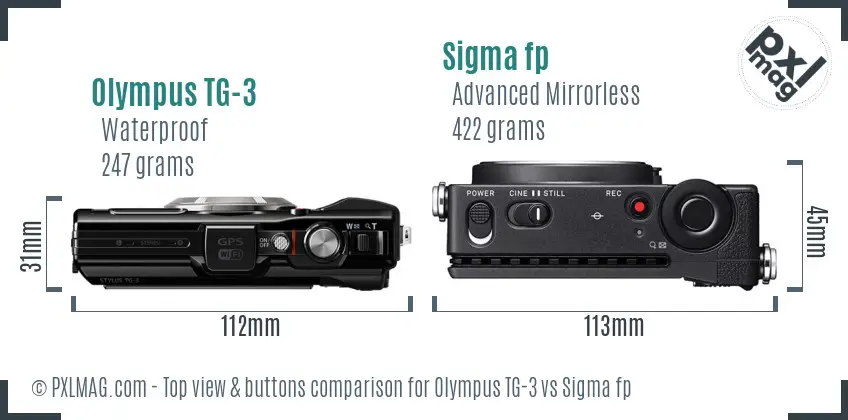 Olympus TG-3 vs Sigma fp top view buttons comparison
