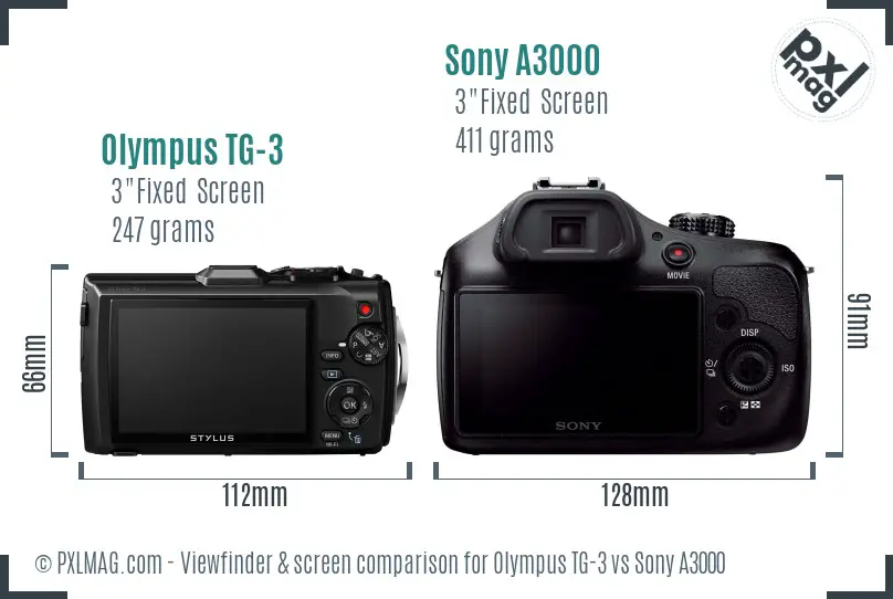 Olympus TG-3 vs Sony A3000 Screen and Viewfinder comparison