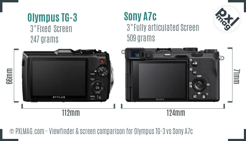 Olympus TG-3 vs Sony A7c Screen and Viewfinder comparison