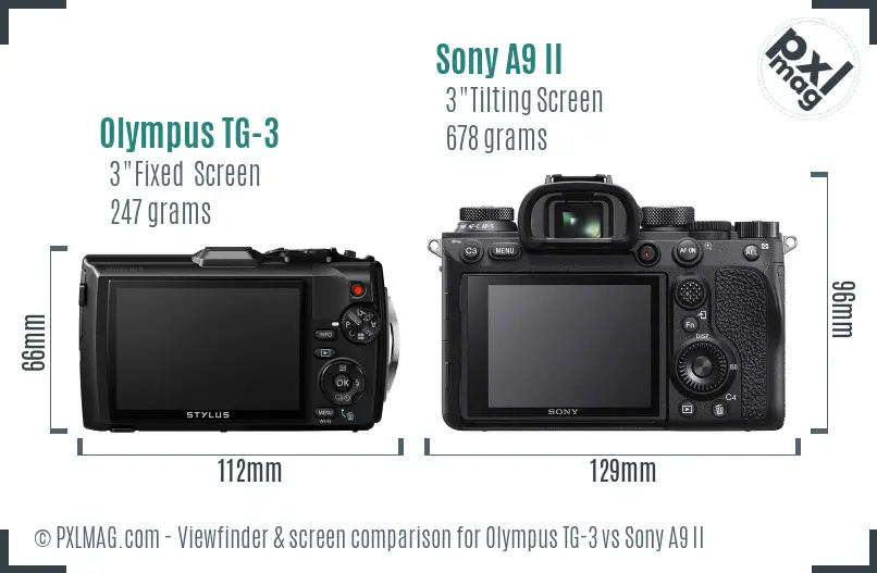 Olympus TG-3 vs Sony A9 II Screen and Viewfinder comparison