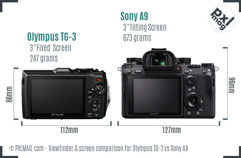 Olympus TG-3 vs Sony A9 Screen and Viewfinder comparison