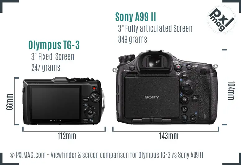 Olympus TG-3 vs Sony A99 II Screen and Viewfinder comparison