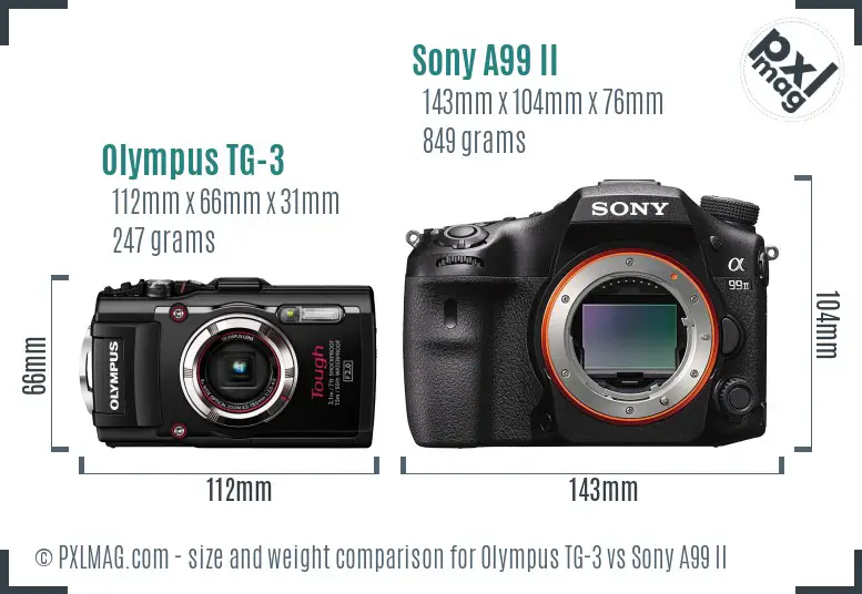 Olympus TG-3 vs Sony A99 II size comparison