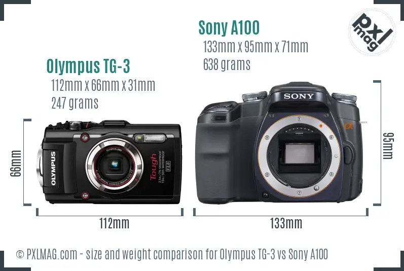 Olympus TG-3 vs Sony A100 size comparison