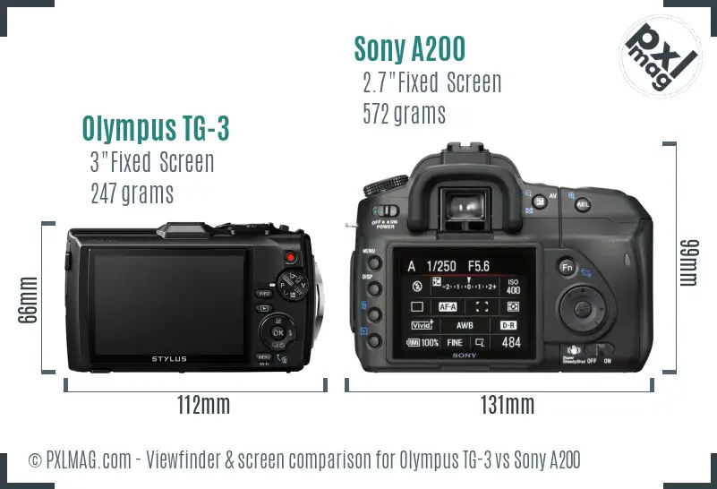Olympus TG-3 vs Sony A200 Screen and Viewfinder comparison