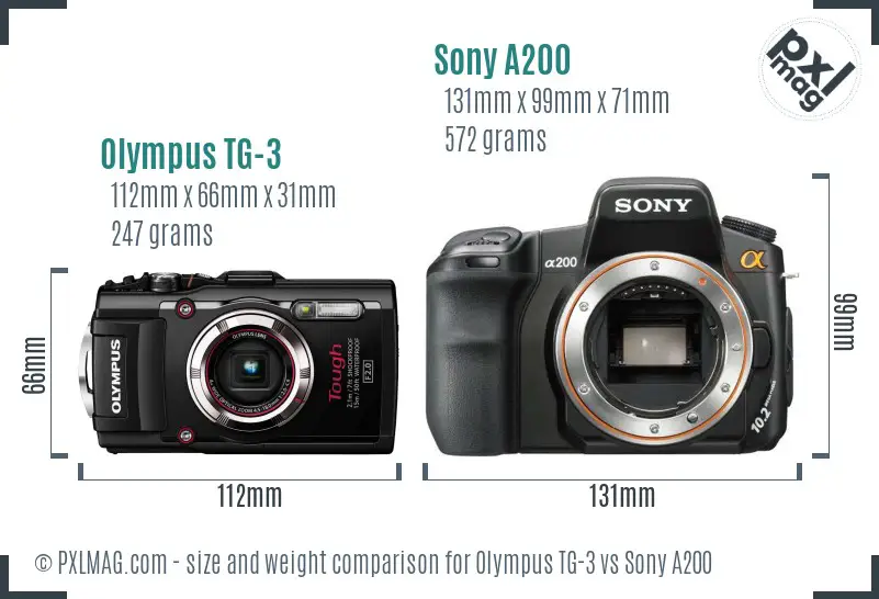 Olympus TG-3 vs Sony A200 size comparison