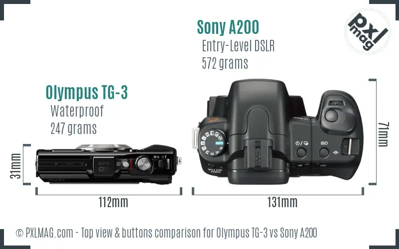 Olympus TG-3 vs Sony A200 top view buttons comparison