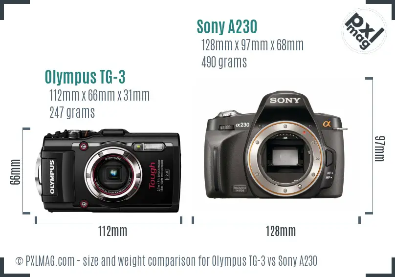 Olympus TG-3 vs Sony A230 size comparison