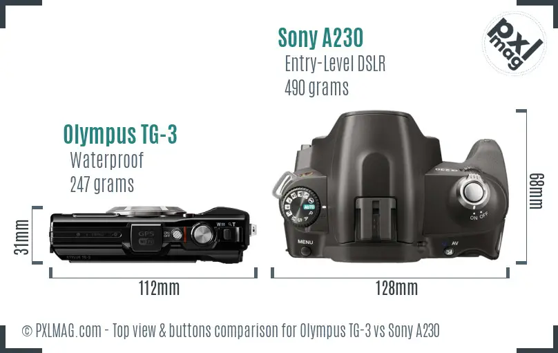 Olympus TG-3 vs Sony A230 top view buttons comparison