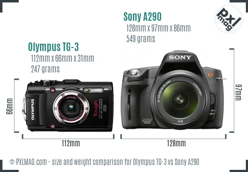 Olympus TG-3 vs Sony A290 size comparison