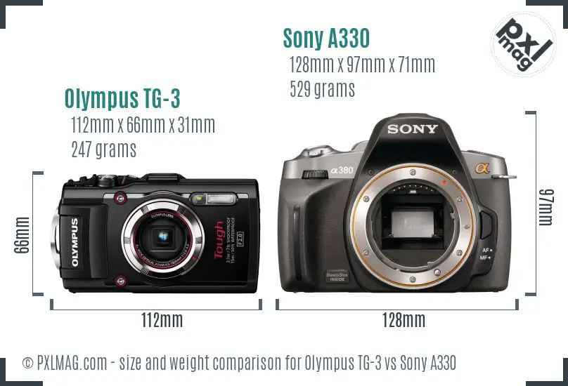 Olympus TG-3 vs Sony A330 size comparison