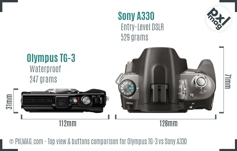 Olympus TG-3 vs Sony A330 top view buttons comparison