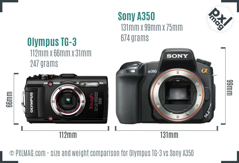 Olympus TG-3 vs Sony A350 size comparison