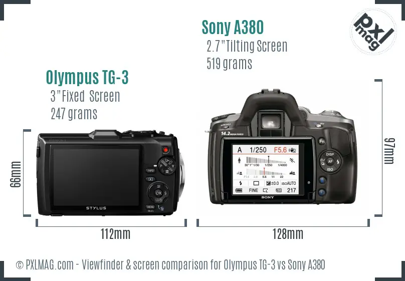 Olympus TG-3 vs Sony A380 Screen and Viewfinder comparison