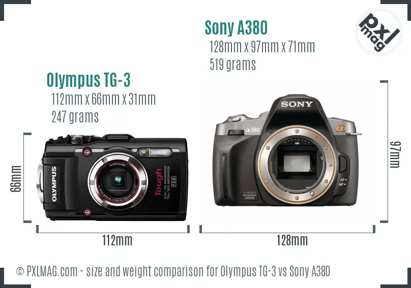 Olympus TG-3 vs Sony A380 size comparison