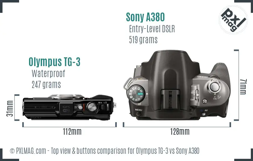 Olympus TG-3 vs Sony A380 top view buttons comparison