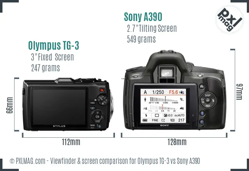 Olympus TG-3 vs Sony A390 Screen and Viewfinder comparison