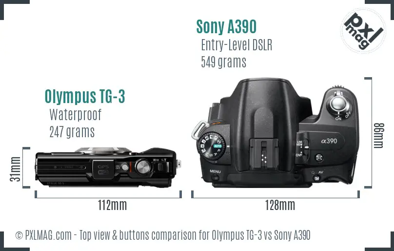 Olympus TG-3 vs Sony A390 top view buttons comparison
