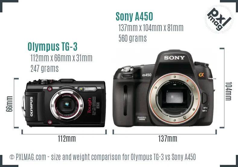 Olympus TG-3 vs Sony A450 size comparison
