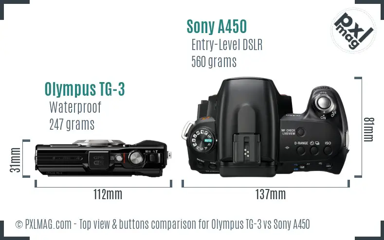 Olympus TG-3 vs Sony A450 top view buttons comparison
