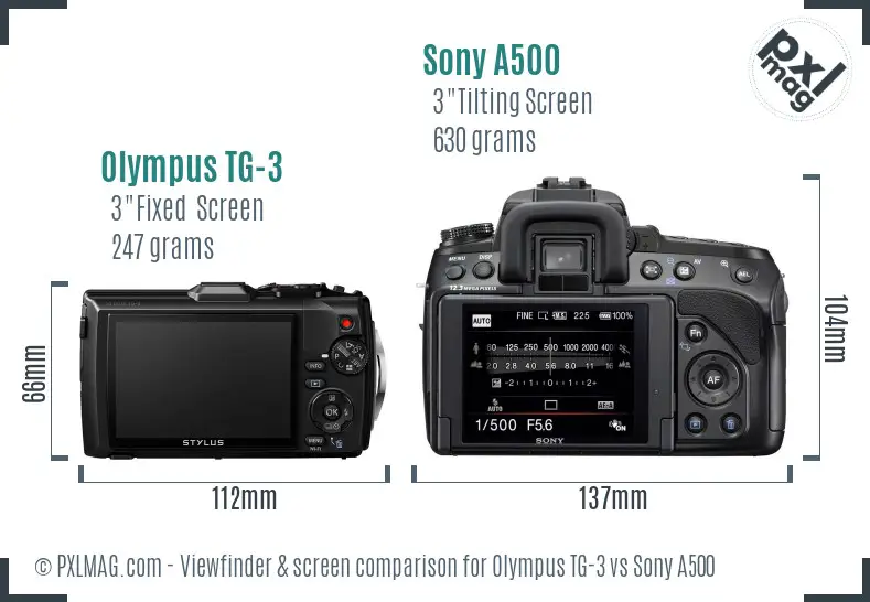 Olympus TG-3 vs Sony A500 Screen and Viewfinder comparison