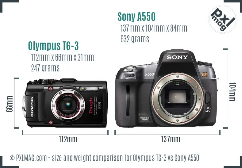 Olympus TG-3 vs Sony A550 size comparison