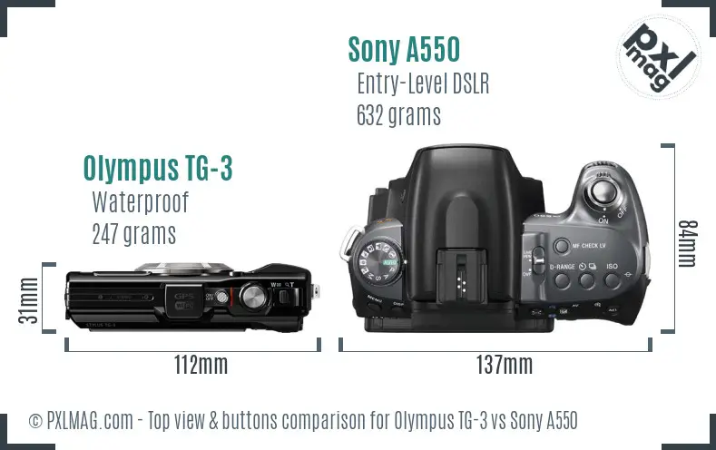 Olympus TG-3 vs Sony A550 top view buttons comparison