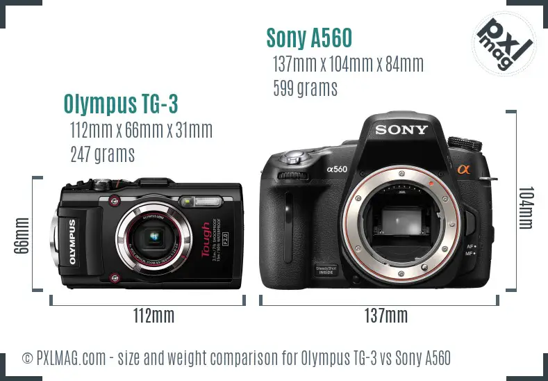Olympus TG-3 vs Sony A560 size comparison