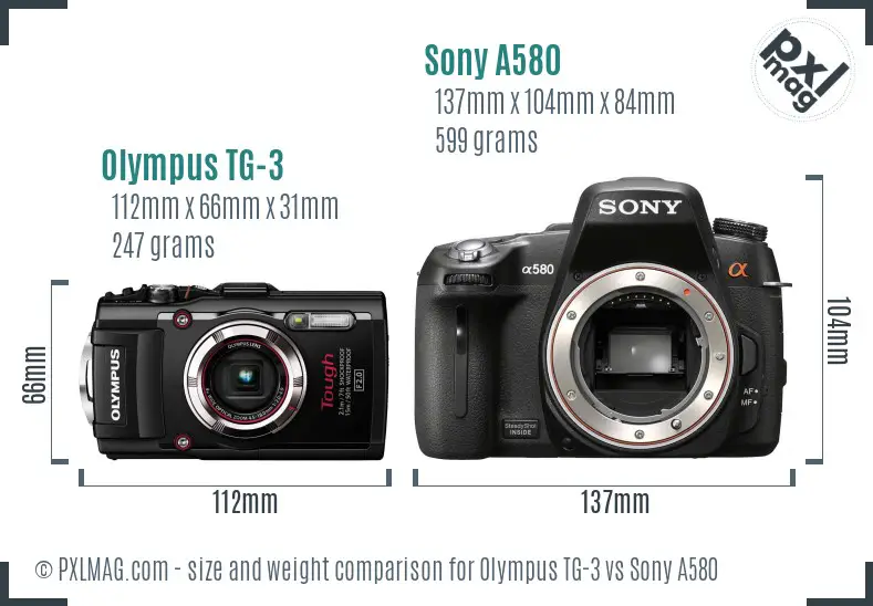 Olympus TG-3 vs Sony A580 size comparison