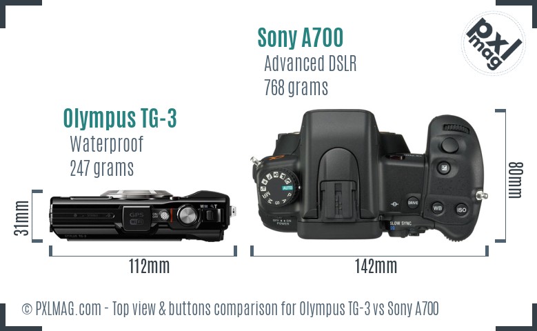 Olympus TG-3 vs Sony A700 top view buttons comparison