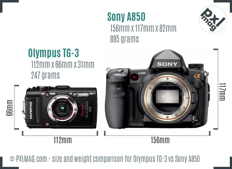Olympus TG-3 vs Sony A850 size comparison