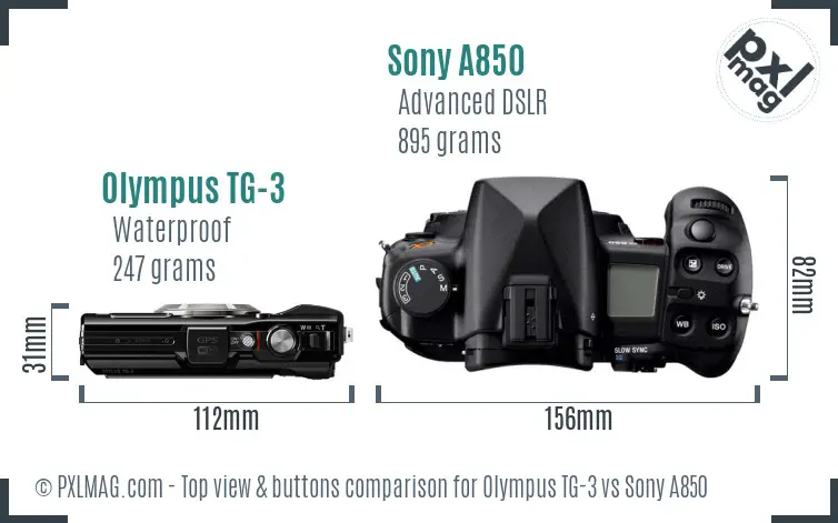 Olympus TG-3 vs Sony A850 top view buttons comparison