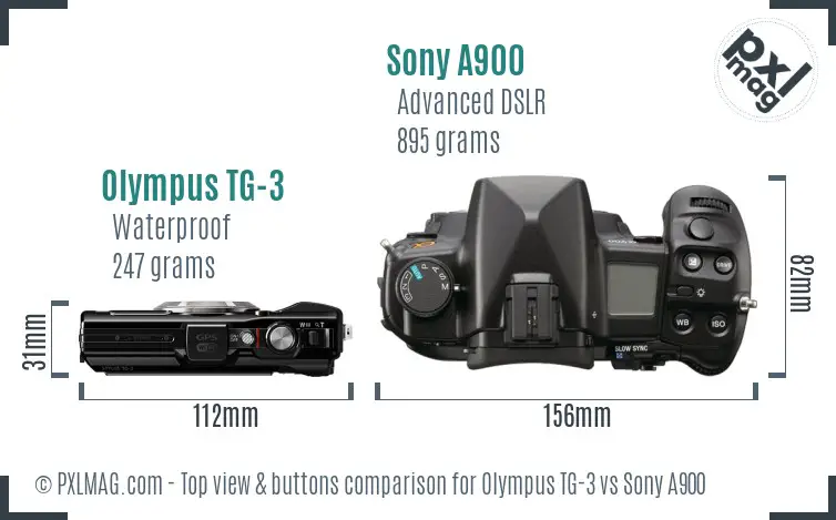 Olympus TG-3 vs Sony A900 top view buttons comparison