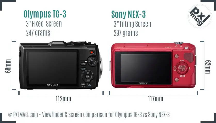 Olympus TG-3 vs Sony NEX-3 Screen and Viewfinder comparison