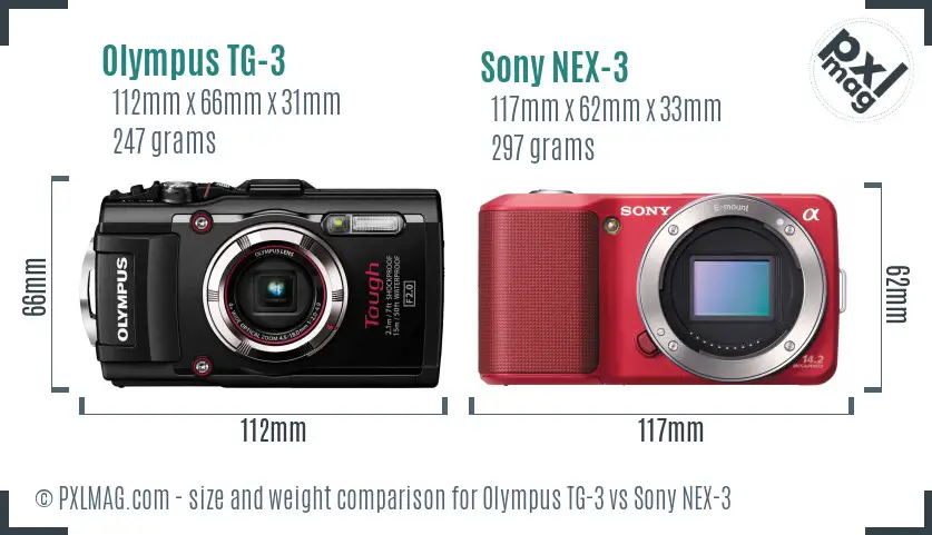 Olympus TG-3 vs Sony NEX-3 size comparison