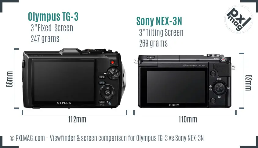 Olympus TG-3 vs Sony NEX-3N Screen and Viewfinder comparison