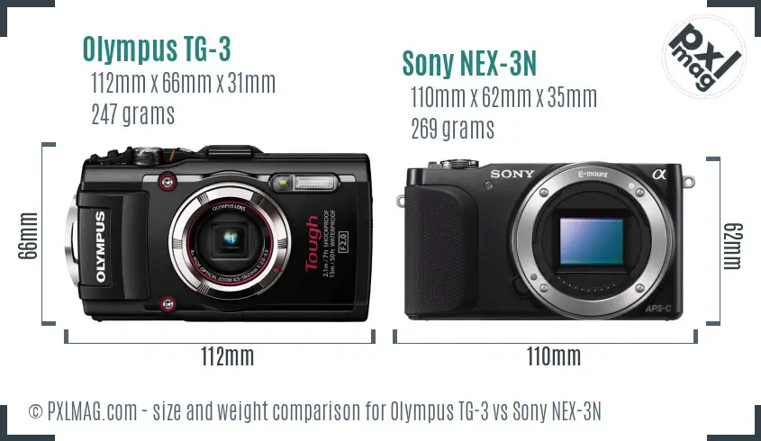 Olympus TG-3 vs Sony NEX-3N size comparison