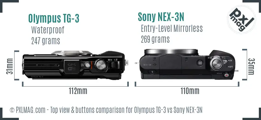 Olympus TG-3 vs Sony NEX-3N top view buttons comparison