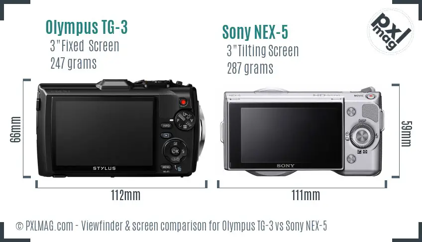 Olympus TG-3 vs Sony NEX-5 Screen and Viewfinder comparison