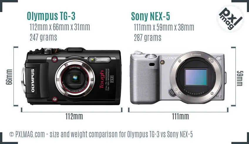 Olympus TG-3 vs Sony NEX-5 size comparison