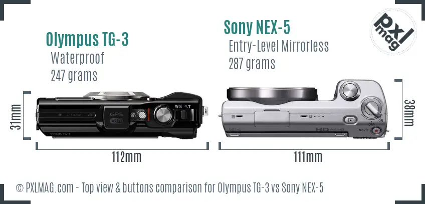 Olympus TG-3 vs Sony NEX-5 top view buttons comparison