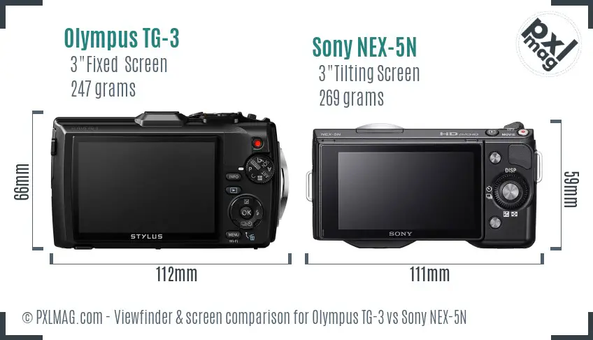 Olympus TG-3 vs Sony NEX-5N Screen and Viewfinder comparison