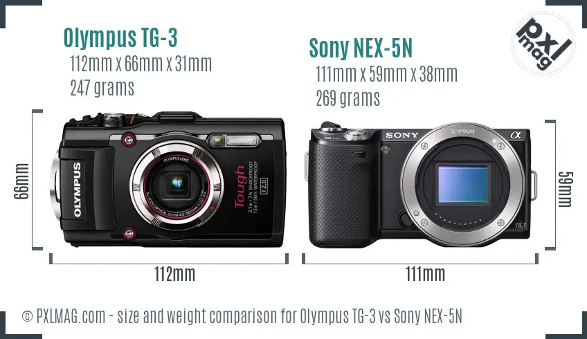 Olympus TG-3 vs Sony NEX-5N size comparison