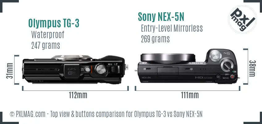 Olympus TG-3 vs Sony NEX-5N top view buttons comparison